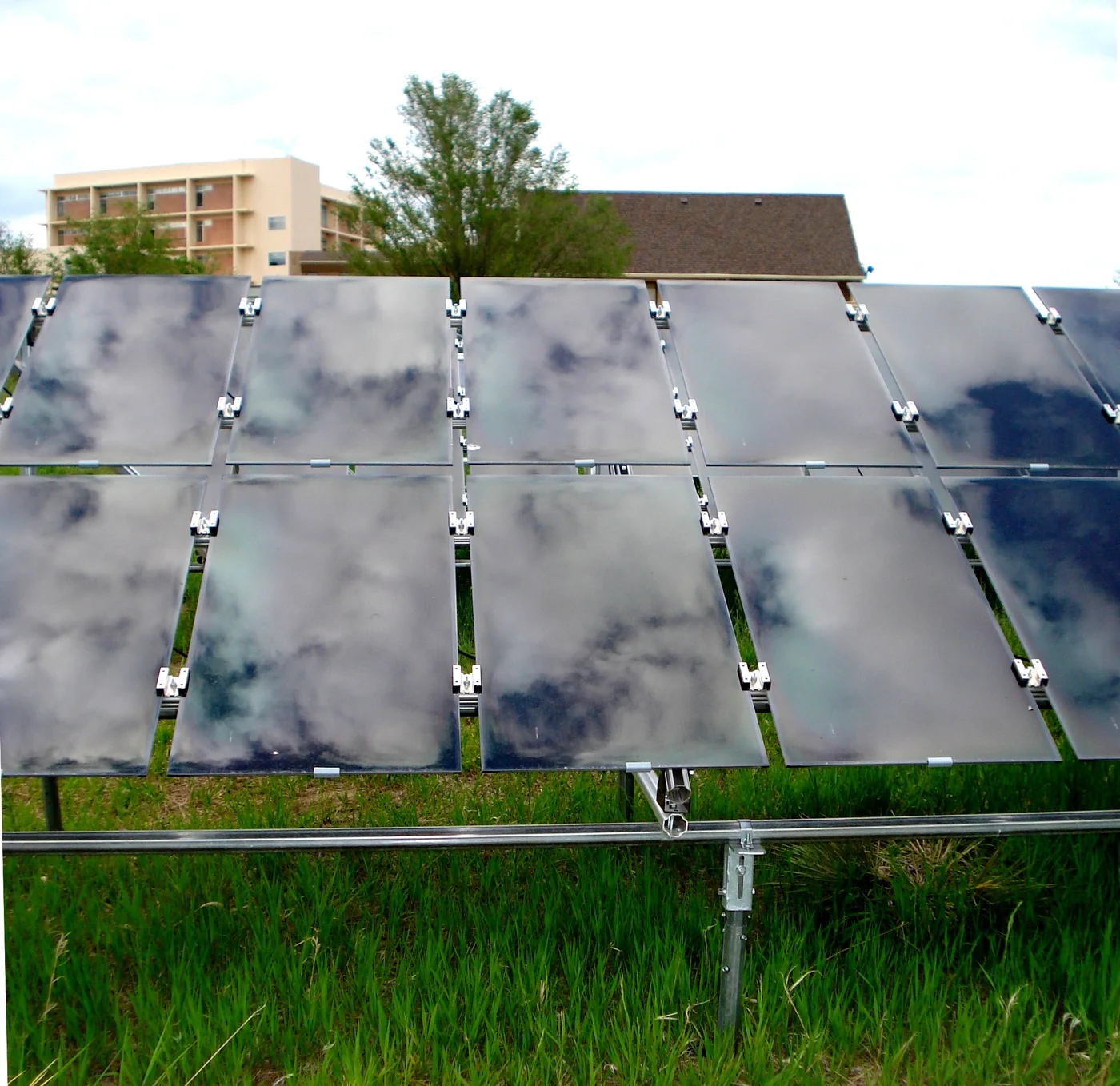 Thin-film solar modules installed in a field